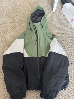 DOPE Olive, Black & White Colorblock Hooded Snow Jacket